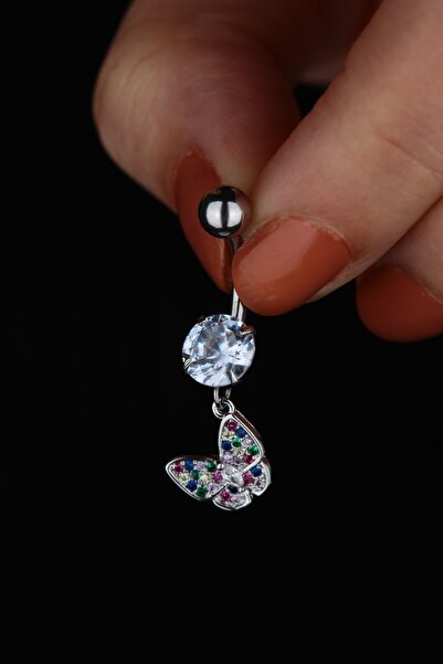 Vilma Aksesuar Cerrahi Çelik Kelebek Taşlı Göbek Piercing (10mm)