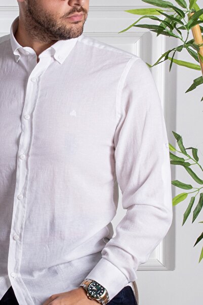 Sarar Eleta Slim Fit Біла лляна сорочка