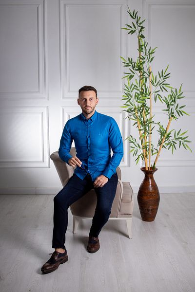 Sarar Cămașă Eleta Slim Fit din in culoare petrol