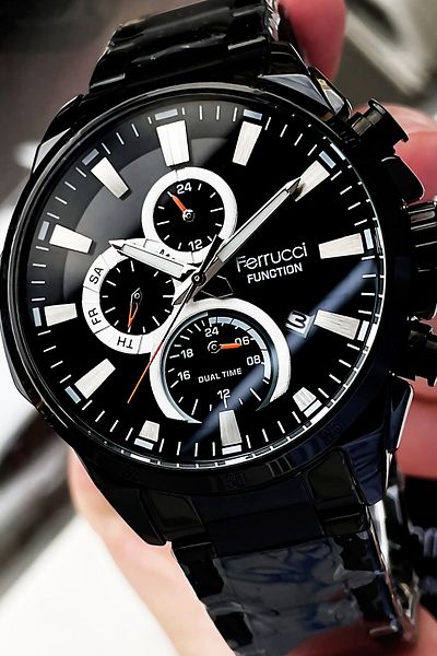 Ferrucci Function Men's Wristwatch 3 ATM Waterproof Black Color Steel Strap + Bracelet FRE2025C3