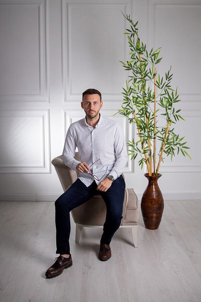 Sarar Interview Wraps Goias Cămașă de in albastru ecru slim fit