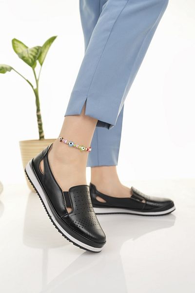 Modafırsat Women's Black Orthopedic Shoes Business Office Mother Daily Ballerina Shoes