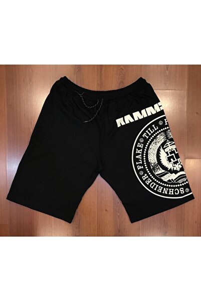 Adrift Mavi Etiket Rammstein Est 1994 Baskılı Siyah Şort ADR-SRT-256