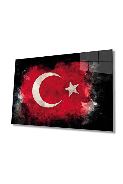Rosyvien Tablou din sticlă cu steag turcesc cu fundal negru, decor de perete ...