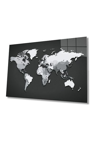 Rosyvien Abstract Detailed World Map Glass Painting, Home and Office Wall Decor, Gift, Durable Tempered Glass