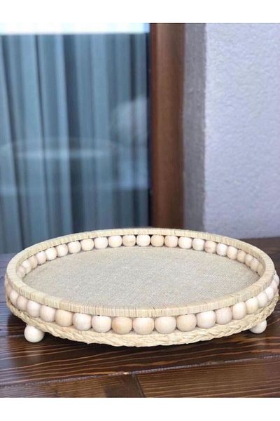Almisu Decorative Natural Raffia Wicker Tray Bathroom, Kitchen Decorative Tray 30 cm