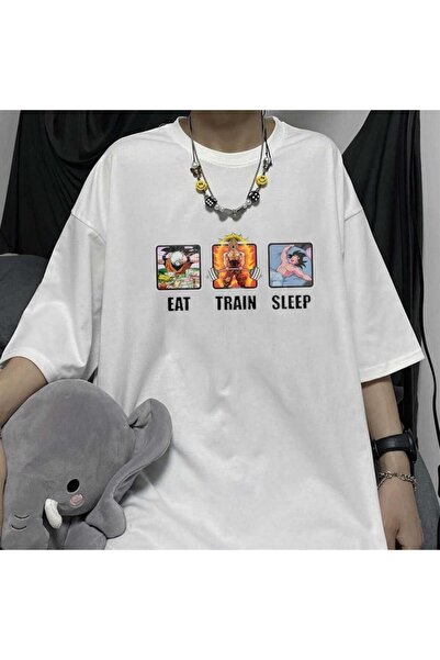 Toum Tricou unisex alb oversize - Gzm Eat Train Sleep