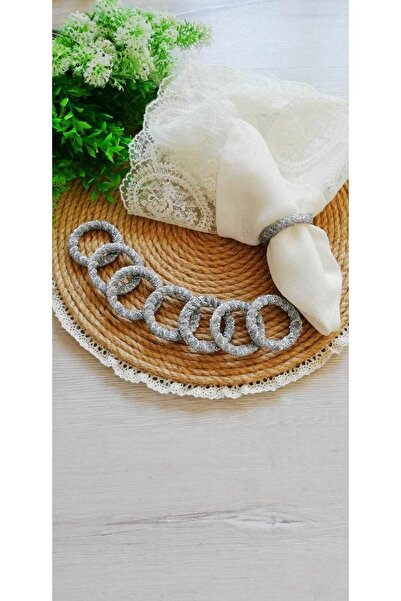 CWolf Set de 6 inele pentru șervețele din catifea argintie cu sclipici