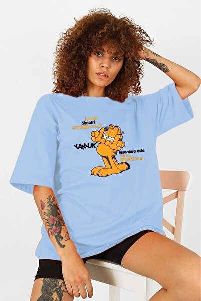 MYDARKSTYLE تي شيرت برقبة دائرية كبيرة الحجم ومطبوع للجنسين من Garfield