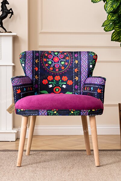 LOVİSSE HOME Patchwork Otantik Berjer Etnik Retro Tekli Koltuk Balkon, Ofis, Bekleme, Güzellik Merkezi, Çay Seti