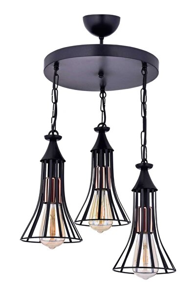 ÖZBAK AVİZE Huni 3lu Laleli Modern Sarkıt Salon Avize Modellerı