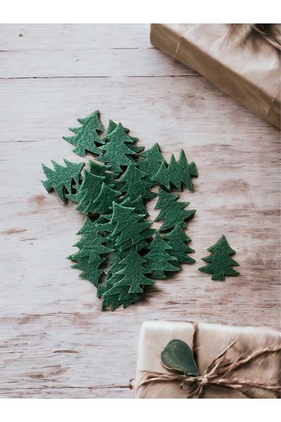 t tuğset etiket Christmas Pine Tree Ornament - 3 Cm Felt Motif, 25 Pieces - t491