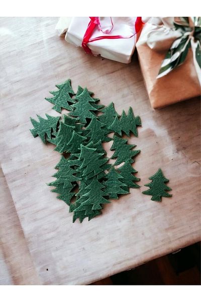t tuğset etiket Christmas Pine Tree Ornament - 3 Cm Felt Motif, 25 Pieces - t491