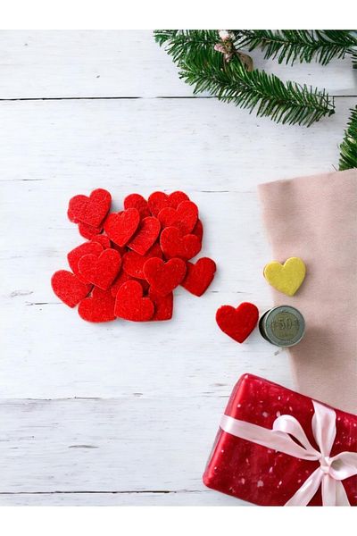 t tuğset etiket 25 Pieces Red Heart Felt - 25 Mm Motif, Heart Shaped Ornament - T490