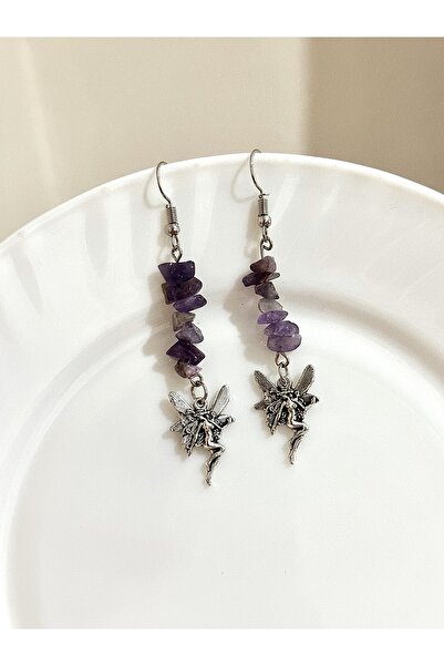 sleyshop Ametist Doğaltaş Peri Küpe