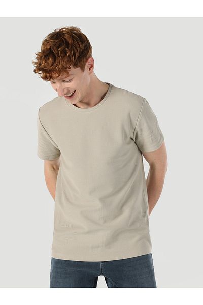 Colin's Tricou cu mânecă scurtă pentru bărbați, bej, cu decolteu rotund