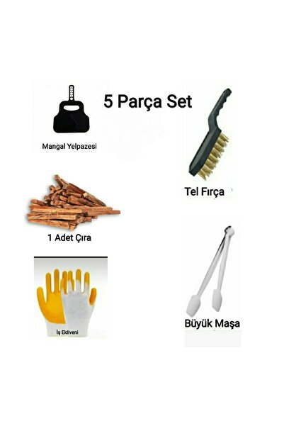 Vi Caro 5 Parça Barbekü Mangal Seti (mangal Temizleme Tel Fırça + Yelpaze + Maşa + Çıra + Iş Eldiveni)