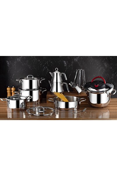 Lines Naz 18 Parça Paslanmaz Çelik Çeyiz Tencere Seti - Metal Kulp