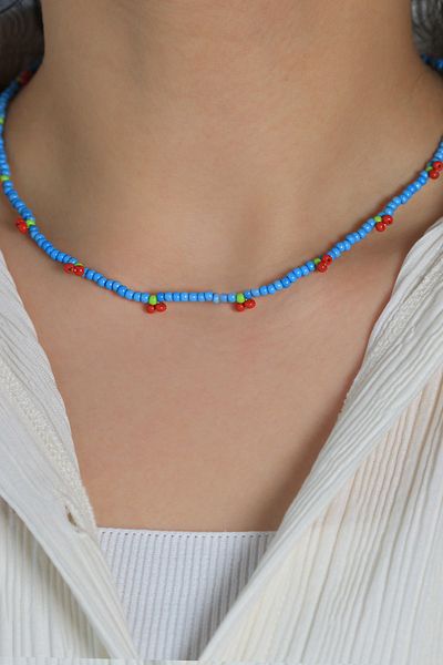 Kübüşün Atölyesi Ka-009 Jablonex Sand Bead Cherry Necklace - Handmade