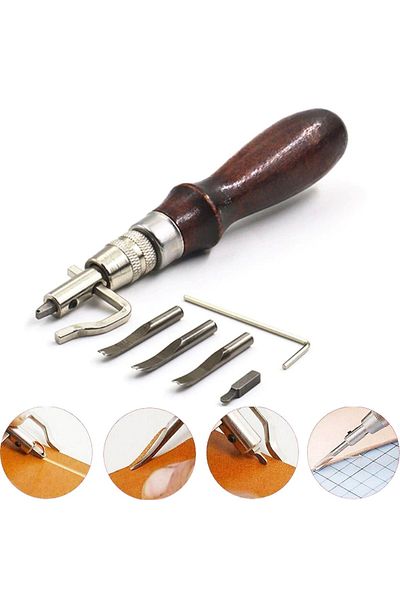 ipekbazaar 5in1 Adjustable Leather Edge, Sewing Channel Knife, Leather Hobby Hand Tool