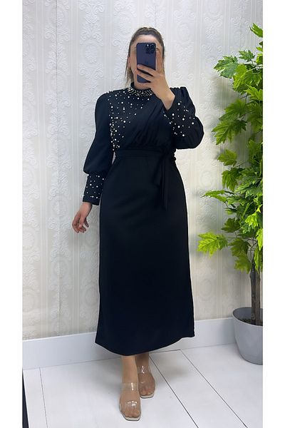 LovieModa Μαύρο Φόρεμα Ειδικής Περίστασης - Περλέ Λεπτομέρεια