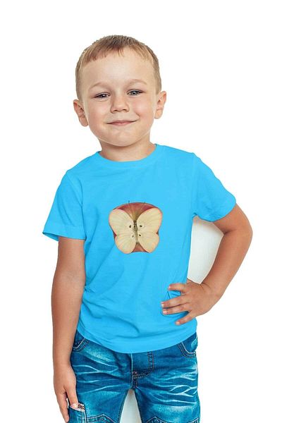 Zeron Tasarım Apple Butterfly Printed Crew Neck Children's T-Shirt Bll263