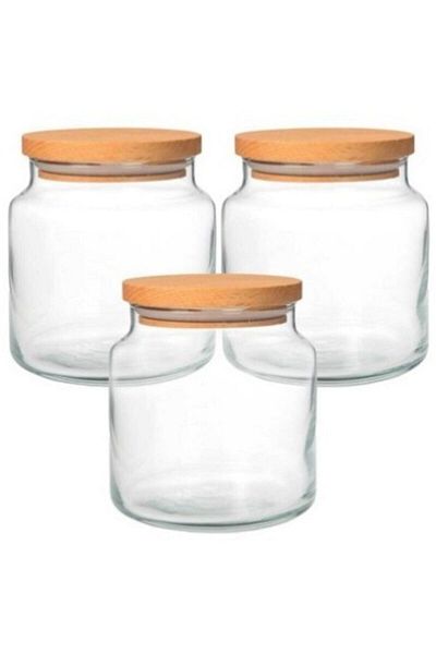FBZhome 3-Piece Wooden Jar with Lid - Medium Size