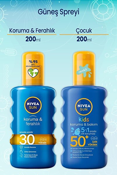 NIVEA Sun Koruma & Ferahlık 200 Ml 30 Gfk & Çocuk Renkli Nemlendirici Güneş S...