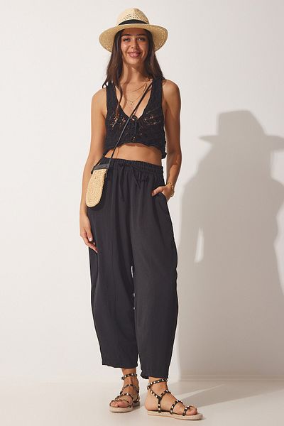 Happiness İstanbul Women's Black Ayrobin Shalwar Trousers DD01229