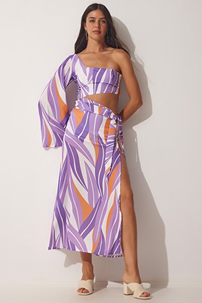 Happiness İstanbul Women's Lilac One-Shoulder Satin Surface Elegant Dress DM0...