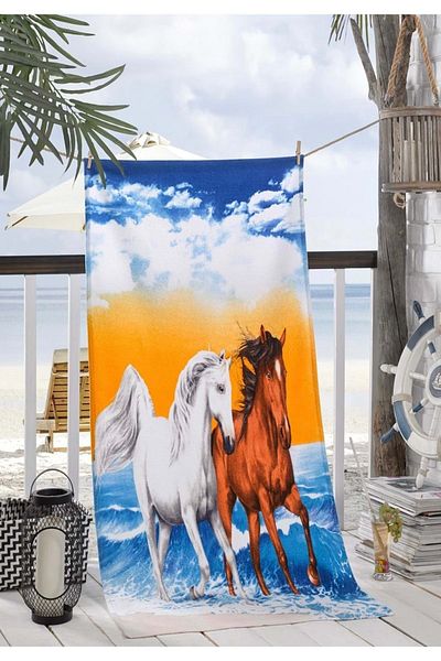 Romans Beach Towel 75x150 Running Horse Patterned