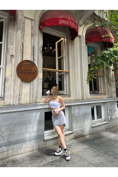 R&G RIMANERE GIOVANI Fusta curbata de dama cu detaliu curea |   Gri