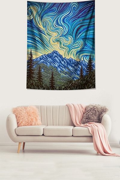 on the clouds Van Gogh Nopți înstelate Peisaj de munte Pânză rezistentă la pete Tapiserie Tapiserie Tapiserie