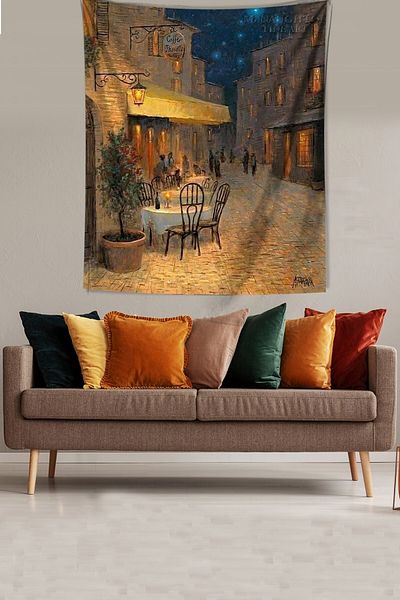 on the clouds Van Gogh Cafe Terrace Night Stain Resistant Fabric Wall Cover Wall Carpet Tapestry