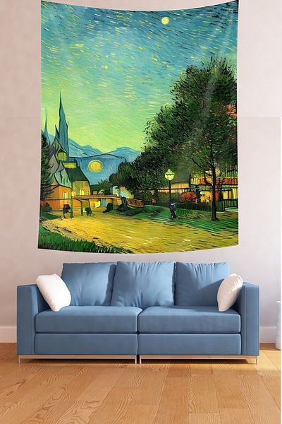 on the clouds Village House And Fields Themed Stain Resistant Fabric Wall Cloth Wall Carpet Tapestry