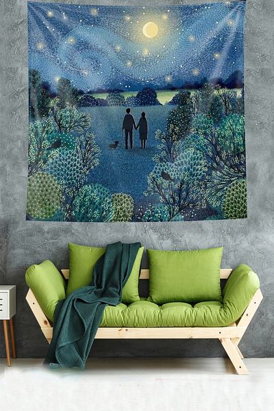 on the clouds Van Gogh Nopți înstelate Valentine's Walking Tapiserie din țesătură rezistentă la pete Tapiserie de perete