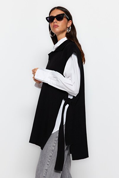 Trendyol Modest Black Side Tie Detailed Polo Neck Knitwear Sweater TCTAW24UV00028