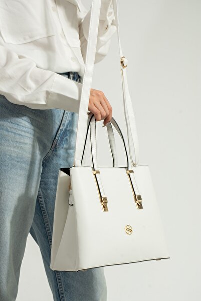 By Hakan Sn 1324 Γυναικεία τσάντα ώμου Τσάντα χειρός 3 θέσεων Λευκή