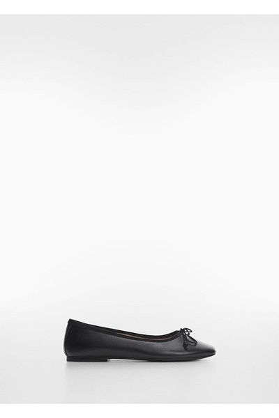 MANGO Woman Leather Ballerinas with Tie Detail