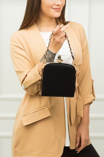 Moom Bag Geantă neagră pentru rochie de seară cu mâner tricotat pentru femei