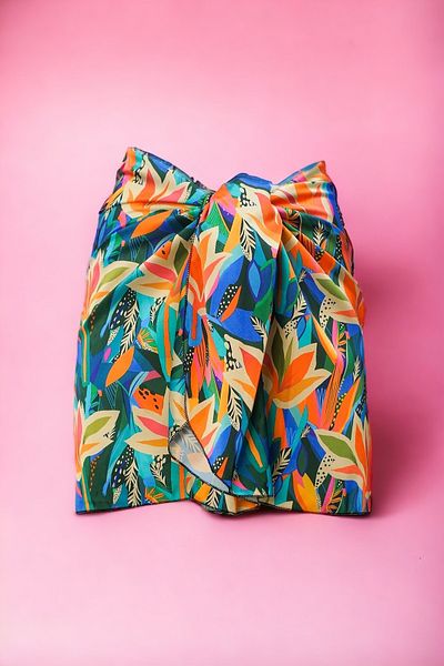 pistore Pink Orange Leaf Patterned Short Pareo Satin No Sheer Women's Beach Dress New Season