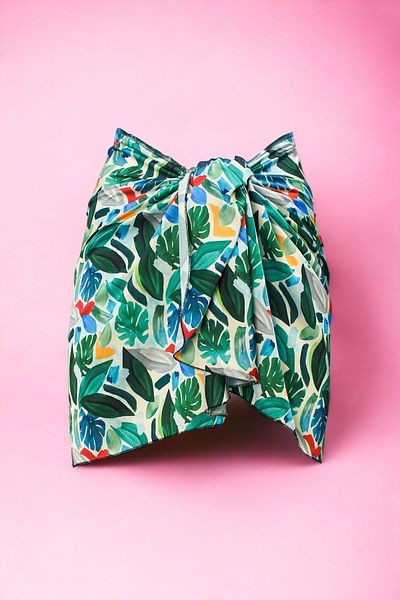 pistore Tropical Patterned Abstract Green Colored Short Pareo Satin No Inner Display Women's Beach Dress New Season