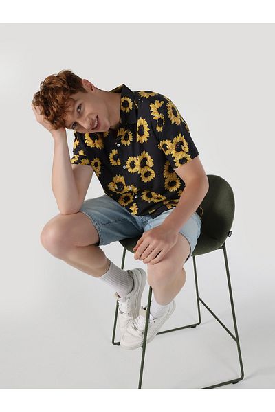 Colin's Anthracite Colored Regular Fit Men's Short Sleeve Shirt - Printed