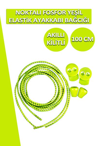 Dopar Lucky Phosphor Green Smart Locking Shoelaces Elastic Dotted Laces 100 Cm