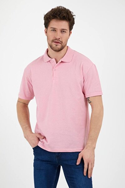 Riowela Men's Light Pink Polo Neck Regular Fit 100% Cotton T-shirt