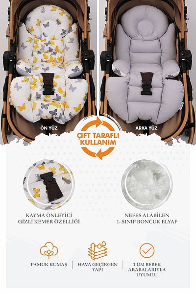 Umaybebek Orthopedic Baby Stroller Cushion with Waist Support, Cotton Fabric - Original Product