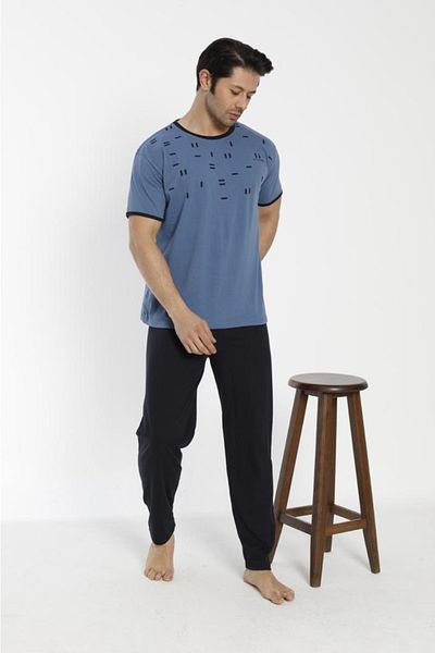 Ayans Pijama Καλοκαιρινό Σετ Ανδρικών Πιτζάμες Χτενό Βαμβακερό (μονό ζέρσεϊ).