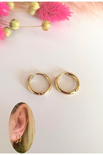 Bylin أقراط دائرية ذهبية من الفولاذ المقاوم للصدأ 100% - سمك 2 مم - زوج واحد