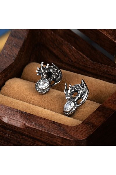 Viking Dragon Design Gothic Dragon Zircon Stone Stud Model 316L Steel Men's Earrings