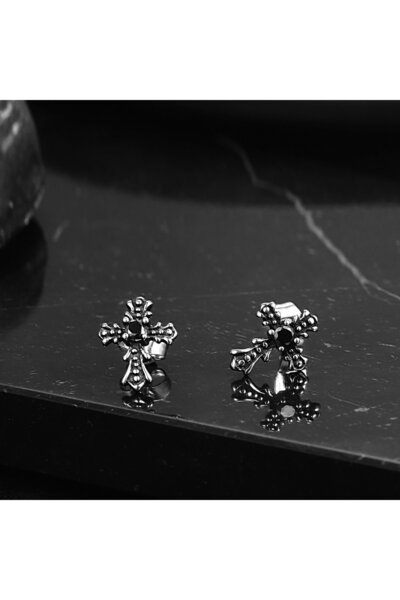 Viking Gotik Haç & Çarmıh Tasarım Zirkon Taşlı Vintage 316l Çelik Unisex Küpe